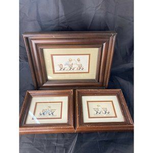 Peggy Dickey Framed Small Artwork Lot 3 Children School 6.5”x6.5” And 10”x8”